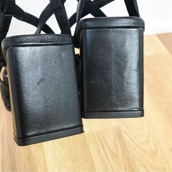 New SEYCHELLES Braided Black Leather Chunky‎ Heel Sandal Strappy Woven Size 6 - Picture 6 of 15